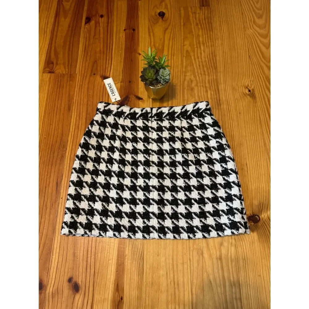 L'agence Marseille Mini Skirt Ecru/Black/Gold Houndstooth Women's Size 8 NWT